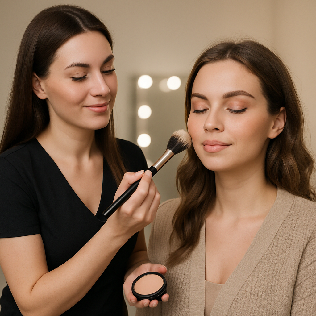Beauty professional with client